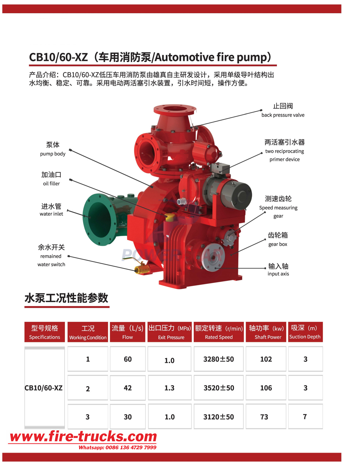 CB 10 60 fire pump for 22Ton HOWO TX Fire Rescue Pumper