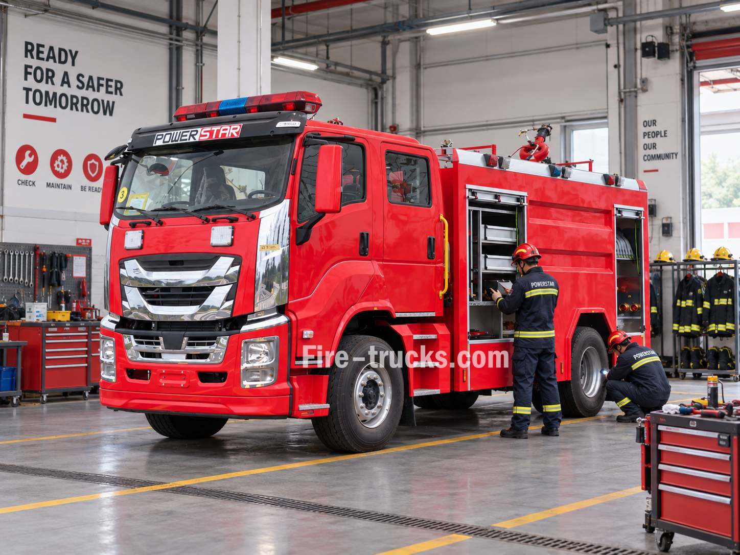 fire truck ready for service after inspection fire station garage fire truck ready for service after inspection fire station garage